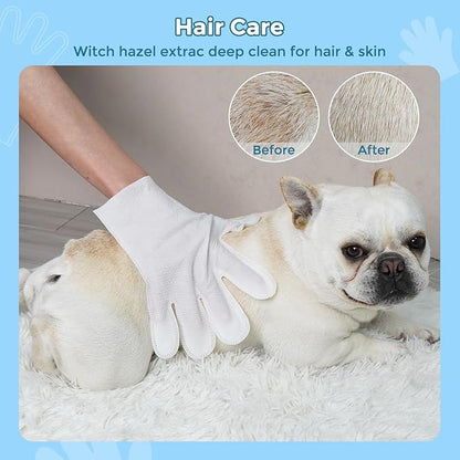 Vannon Portable Pet Bathing Wipes for Dogs & Cats, Cleaning & Odor-Controlling Extra Thick Grooming Glove Wipes for Daily Care and Traveling, Rinse Free, Nourish Fur, Individually Packaged, 10 PCS