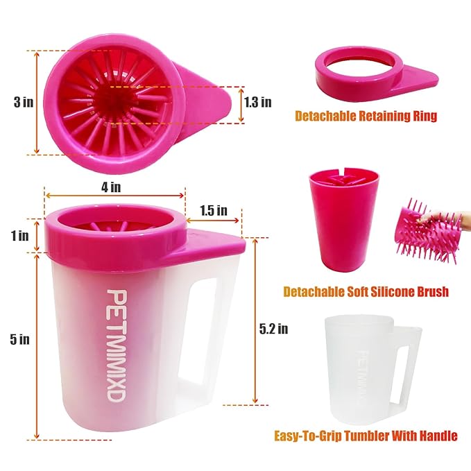 Portable Pet Paw Washer with Handle - Medium, 6 in., Pink