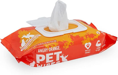 ANGRY ORANGE Pet Wipes for Dogs and Cats - Unscented and Gentle Grooming Wipes for Paws, Fur and Butt - 80 Count - 1 Pack