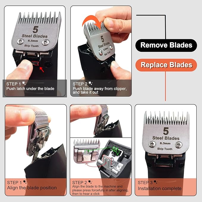 4 Skip Tooth Detachable Pet Dog Grooming Steel Blades,Compatible with Andis,Oster A5,Wahl KM10 Series Clippers,Cut Length 3/8-Inch (9.5mm),2 Pack