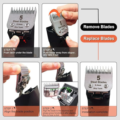 4 Skip Tooth Detachable Pet Dog Grooming Steel Blades,Compatible with Andis,Oster A5,Wahl KM10 Series Clippers,Cut Length 3/8-Inch (9.5mm),2 Pack