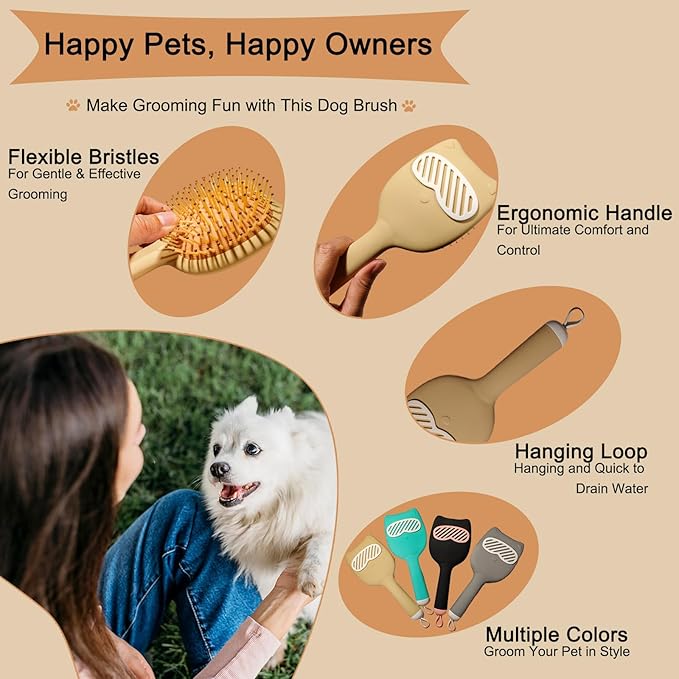Soft Bristle Cat-Ear Puppy Brush Small Dogs Gentle Comb Grooming Tool Yorkie Shih Tzu Maltipoo Maltese (Brown)