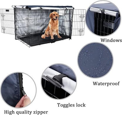 Senmortar Double Door Dog Crate Cover Wire Dog Cage Cover Waterproof Durable Lightweight 420D Polyester for Pet Crates Dark Blue 42 inches