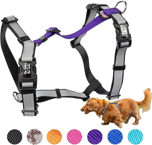 No Pull Dog Harness for Small Dogs - Fully Customizable Fitment - 3M Reflective Heavy Duty Harness for Walking & Training - No Choke Comfortable Collar Design, Made in USA S-Purple