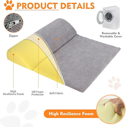 Dog Bolster Pillow with High Resilience Foam, Headrest for Large Dogs, Benefit for Cervical Vertebra and Neck, Easy to Carry, Machine Washable Cover＆Easy to Clean(Grey)