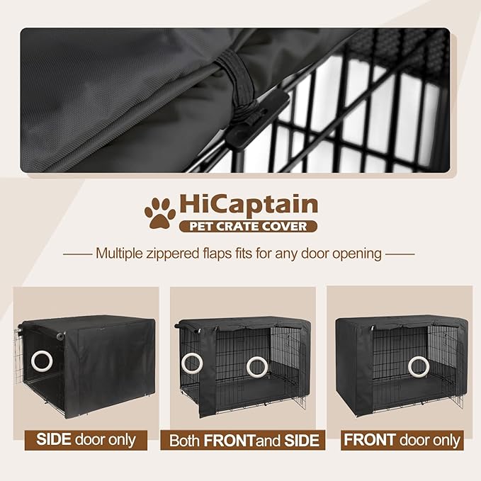 HiCaptain Heavy-Duty Polyester Indoor Kennel Cover for 48 Inch Wire Crates, Universal Fit for 1-2 Door Standard Metal Dog Cage (Black)