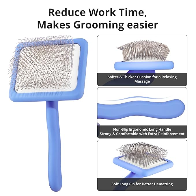 Long Pin Wood Slicker Brush for Dematting & Grooming Long-Haired Poodle & Doodle Breeds for Fluff Detangling & Keeping Mats Free on Poodles, Goldendoodles & Curly Dogs