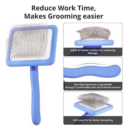 Long Pin Wood Slicker Brush for Dematting & Grooming Long-Haired Poodle & Doodle Breeds for Fluff Detangling & Keeping Mats Free on Poodles, Goldendoodles & Curly Dogs