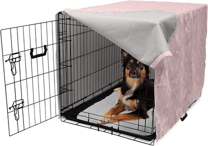 Ambesonne Blush Pink Dog Crate Cover, Abstract Monochrome Geometric Lace Inspired Grid Ornament with Stars Print, Easy to Use Pet Kennel Cover for Medium Large Dogs, 36 Inch, Blush White