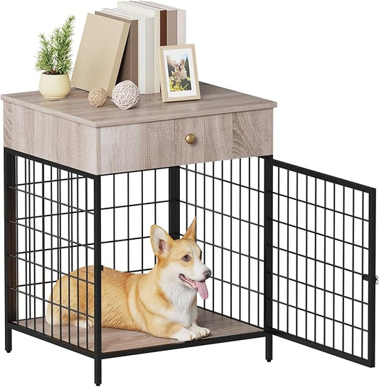 Dog Crate Furniture, Wooden Dog Crate End Table,Dog Kennel with Drawer Indoor, Furniture Dog Crate Side Table for Small Dogs