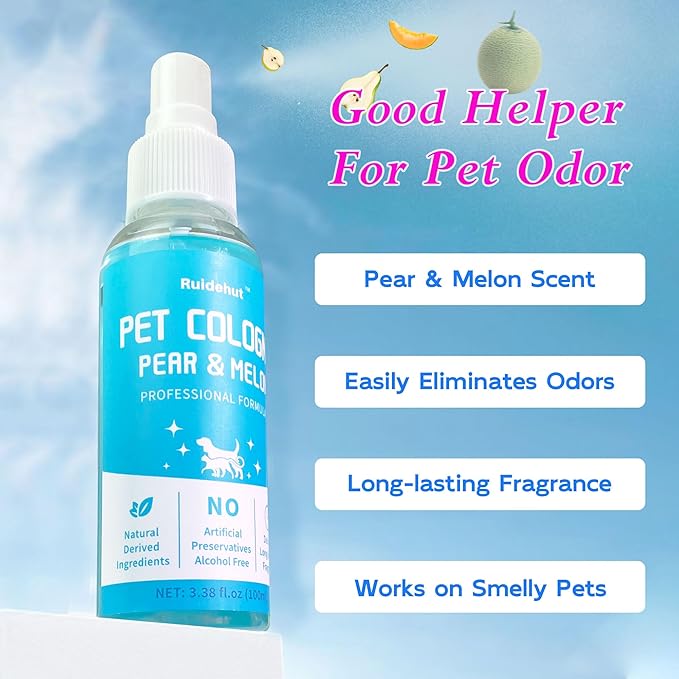 Pet Cologne, Pear & Melon Scent, Deodorize & Refresh, For Dogs, Cats, Puppies, 3.38 fl.oz (Sweet Melon & Pear)