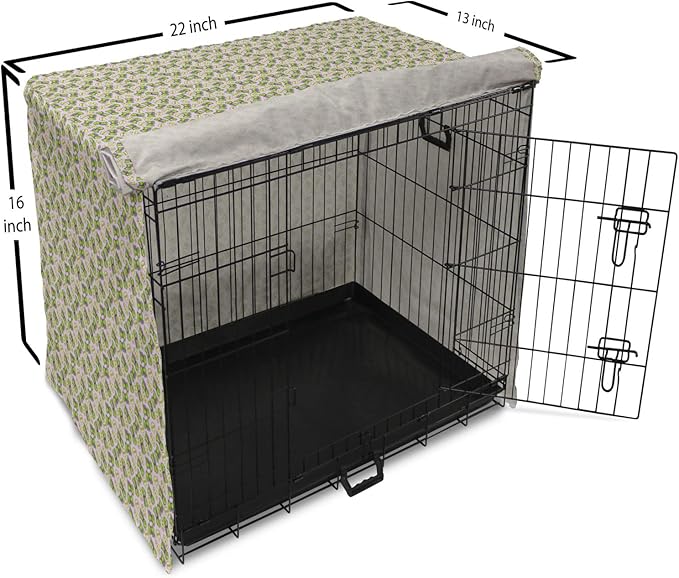 Lunarable Fantasy Dog Crate Cover, Green Dinosaurs Pattern Speech Bubbles Archeology Animal, Easy to Use Pet Kennel Cover for Small Dogs Puppies Kittens, 22 Inch, Lilac Violet Green