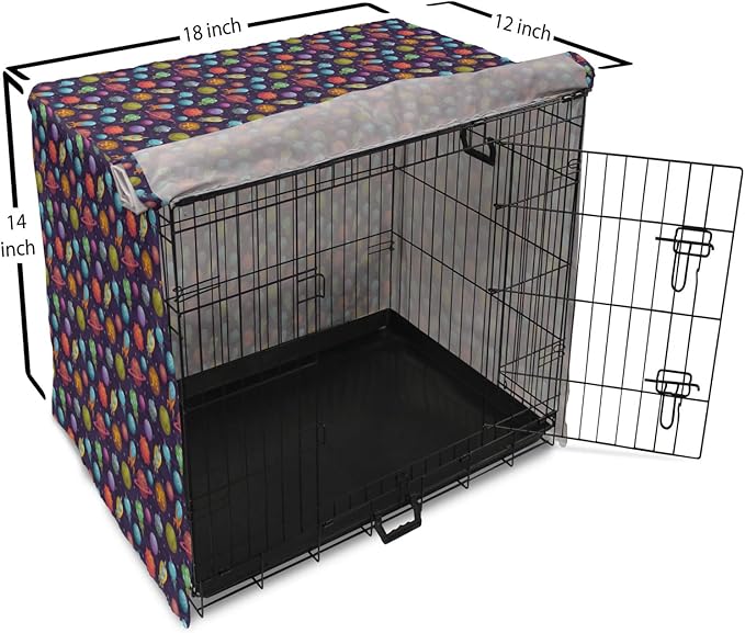 Lunarable Outer Space Dog Crate Cover, Cartoon Planets and Space Ships with Space Background Fun Science, Easy to Use Pet Kennel Cover for Small Dogs Puppies Kittens, 18 Inch, Dark Blue