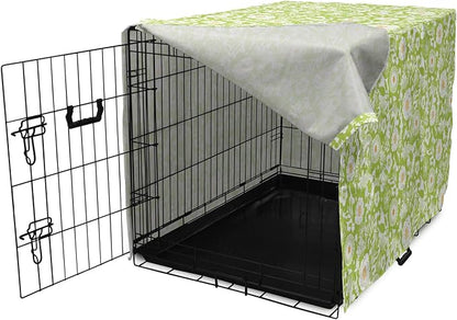 Ambesonne Botanical Dog Crate Cover, Abstract Pattern with Floral Details Spring Beauty Blossom, Easy to Use Pet Kennel Cover for Medium Large Dogs, 48 Inch, Apple Green Pale Orange