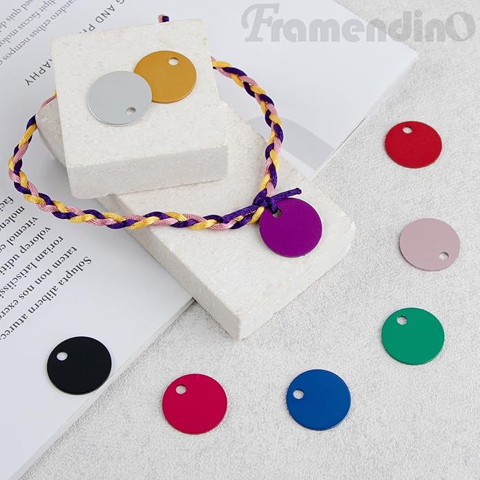 Framendino, Pet ID Tag Colorful Blank Round Double Sided Pets ID Tag Name Phone Number ID Tags Aluminum Charms