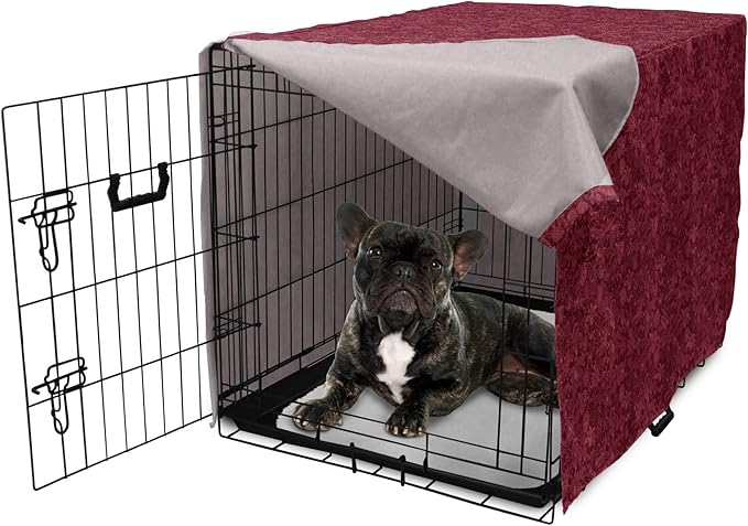 Lunarable Burgundy Dog Crate Cover, Cheerful Nature Inspired Gardening Pattern with Blooming Flowers Ornate Style, Easy to Use Pet Kennel Cover for Cats & Medium Dogs, 24 Inch, Burgundy Coral