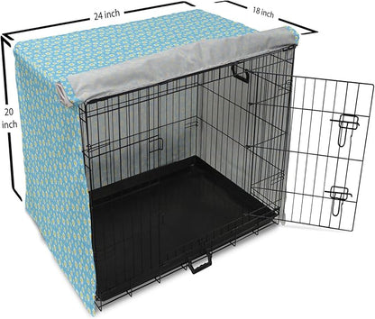 Lunarable Yellow and Blue Dog Crate Cover, Graphic Daisies Chamomiles Summer Nature Pattern with Dots, Easy to Use Pet Kennel Cover for Cats & Medium Dogs, 24 Inch, Aqua Marigold White