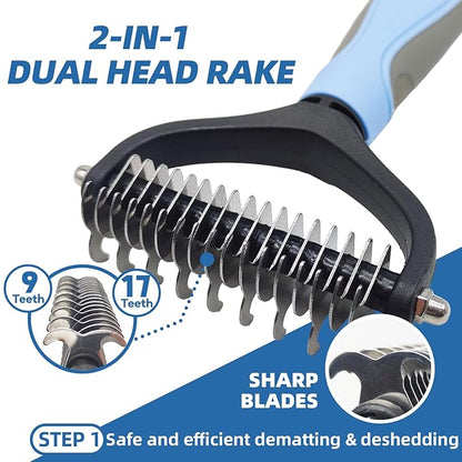 Dog Brush for Shedding,7 PCS Dog Grooming Brush Kit to De-fur,Dog Hair Slicker Deshedding Brush with Undercoat Rake Comb Bath Brush&Nail Clipper for Grooming Short Long Haired Dogs Cats Blue