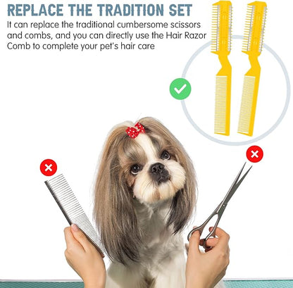 Yinkin 5 Pieces Razor Comb for Dogs Hair Grooming Trimmer for Pet Razor Comb with 25 Extra Blades Manual Dog Hair Trimmer Double Edge for Cats Hair Cutting Tool(Yellow)