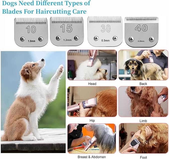 Size 10/30/40 Detachable Pet Dog Grooming Ceramic Blades Compatible with Oster A5,Wahl KM10 Series Clipper,Cut Length 1/100 to 1/50 to 1/16 in, (10+30+40(3 Count))