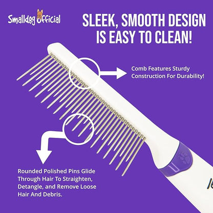 Tangles Be Gone Steel Metal Dog Comb for Brushing Small and Toy Breed Dogs, to Groom and Remove Debris and Mats, from Fur and Coat