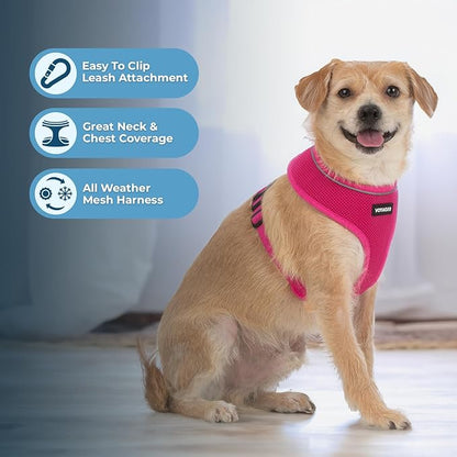 Voyager Aerolite No Pull Mesh Dog Harness with Lightweight, Soft, Breathable, Reflective Stitching, and Adjustable Straps for Walking, Running, Training, Heavy Duty and Durable - Fuchsia, S