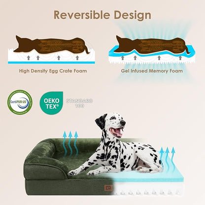 EHEYCIGA Orthopedic Dog Bed for Small Dogs, Waterproof Memory Foam Small Dog Beds with Sides, Non-Slip Bottom and Egg-Crate Foam Medium Dog Couch Bed with Washable Removable Cover, Dark Green