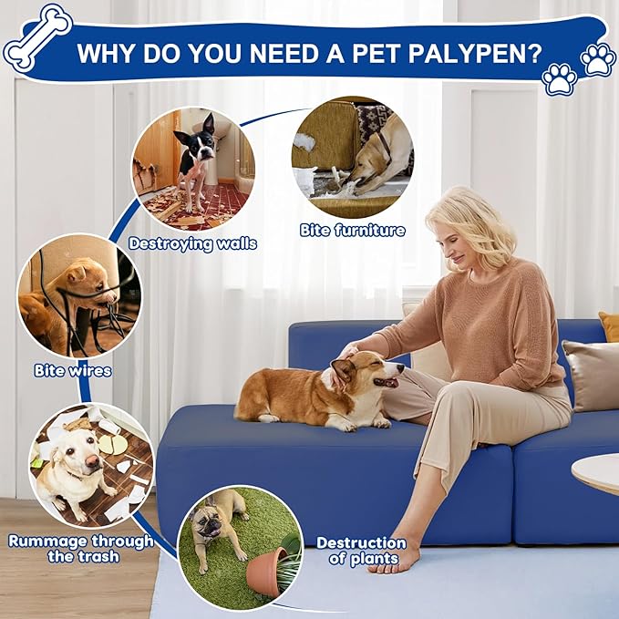 42x42x26 Inches Blue Puppy Playpen with Top Cover, Dog Playpen for Small Dogs, Sturdy Safety Dog Pen with Thickened Fabric, High-Strength Mesh