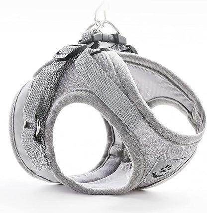 FEimaX Dog Harness and Leash Set for Walking, Soft Mesh Adjustable Easy Control Lightweight Cat Vest Harnesses with Reflective Strips, Escape Proof Small Dogs Cats Vests (Grey, Medium)