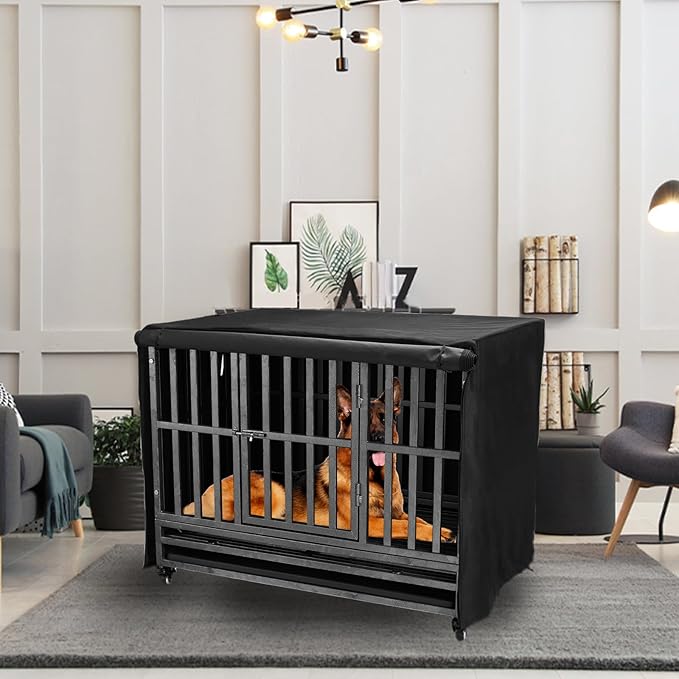 42 inch Heavy Duty Dog Crate Covers Durable 600D Polyester Insulated Dog Kennel Cover Soundproof Windproof Rainproof Shading Fit for Wire Dog Cage Covers with Breathable Side Window ( ONLY COVER)