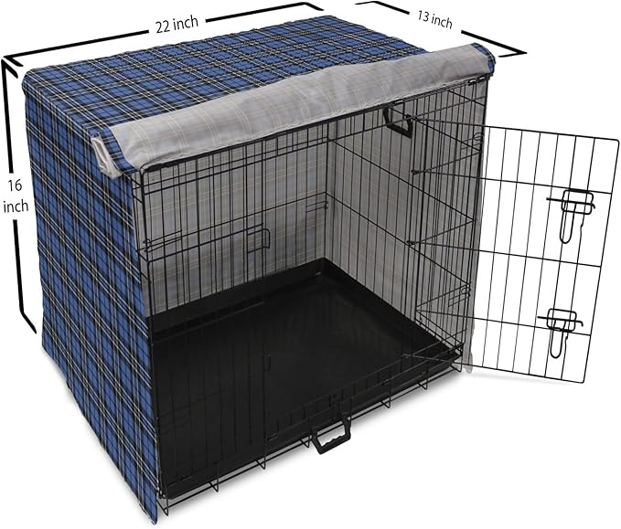 Lunarable Plaid Dog Crate Cover, Classical Old Fashioned Abstract Pattern Design Scottish Country Style, Easy to Use Pet Kennel Cover for Small Dogs Puppies Kittens, 22 Inch, Violet Blue Black White