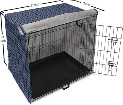 Lunarable Plaid Dog Crate Cover, Classical Old Fashioned Abstract Pattern Design Scottish Country Style, Easy to Use Pet Kennel Cover for Small Dogs Puppies Kittens, 22 Inch, Violet Blue Black White
