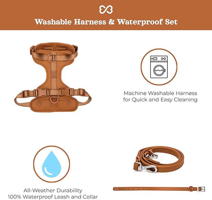 Dog Harness and Leash Set | BearBone No Pull Dog Harness and Waterproof Dog Collar and Leash Set | Heavy Duty Dog Harness, Leash and Collar | Medium Dog Harness, Leash and Collar (Brown, Medium)