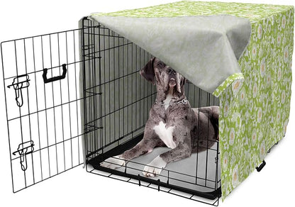 Ambesonne Botanical Dog Crate Cover, Abstract Pattern with Floral Details Spring Beauty Blossom, Easy to Use Pet Kennel Cover for Medium Large Dogs, 48 Inch, Apple Green Pale Orange
