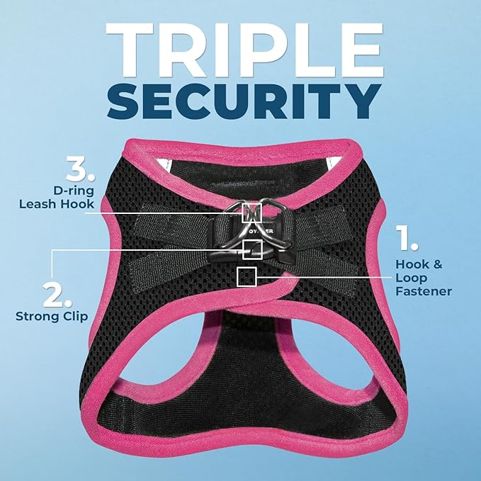 Voyager Step-in Air Dog Harness - All Weather Mesh, Reflective, No Pull Harness for Small, Medium Dogs, Cats - Secure with Hook & Loop Fastener, Buckle, Double D-Rings - Black/Pink Trim, S