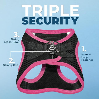 Voyager Step-in Air Dog Harness - All Weather Mesh, Reflective, No Pull Harness for Small, Medium Dogs, Cats - Secure with Hook & Loop Fastener, Buckle, Double D-Rings - Black/Pink Trim, S