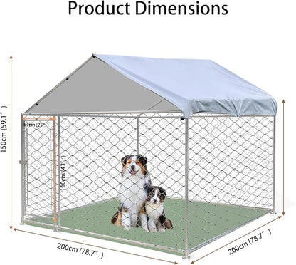 Large Outdoor Dog Kennel, 6.6 × 6.6 × 5FT Heavy Duty Dog Cage with Roof and Secure Locks, Spacious Dog Crate Fence for Dogs, Chicken Outside