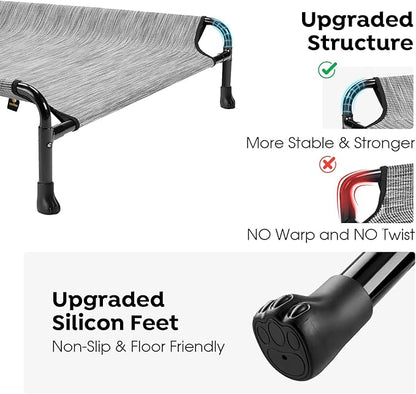 Veehoo Cooling Elevated Dog Bed, Raised Dog Beds for Large Dogs, Outdoor Dog Bed with Guardrail, Upgraded Non-Slip Feet, Breathable Teslin Mesh, Portable Camping Dog Cot, 53 x 33 Inches, Black Silver