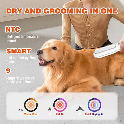 Portable Handheld Pet Grooming Hair Dryer, Dog Hair Dryer Pet Grooming Dryer Smart Temp Feature, lower noise, Adjustable 3 Temperature &3 Airflow Speed for Household Travel Camping