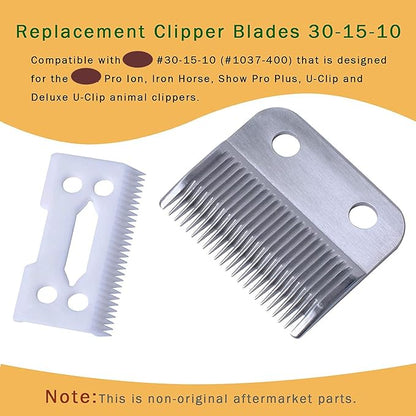 Replacement Clipper Blade Compatible with W-AHL #30-15-10 Pro Ion, Iron Horse, Show Pro Plus, U-Clip, and Deluxe U-Clip，Professional Pet Animal Dog Standard Adjustable Blade Set
