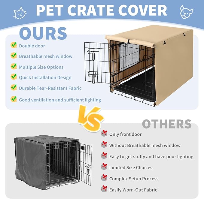 X-ZONE PET 24" Dog Crate Cover for Indoor/Outdoor - Heavy Duty Polyester Pet Kennel Cover Fits for Wire Dog Cage Beige