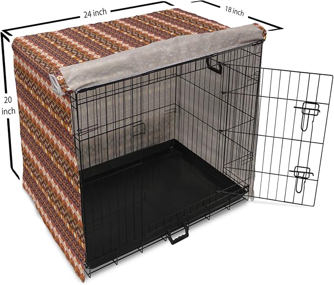Lunarable Aztec Dog Crate Cover, Ornate Rich Motifs in Autumn Colors Geometric and Floral Design Old Tribal, Easy to Use Pet Kennel Cover for Cats & Medium Dogs, 24 Inch, Orange Yellow Blue