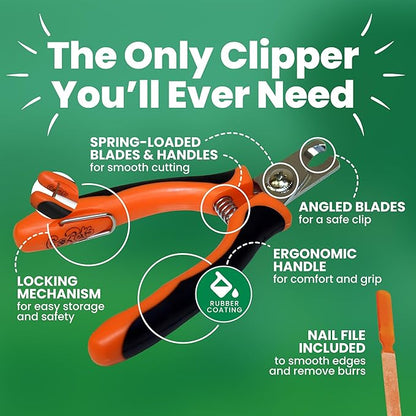 GoPets Pet Nail Clipper for Small to Medium Sized Pets, Angled Stainless Steel Blades with Safety Guard, Ergonomic Handle for Safe and Effective Trimming, Heavy Duty Nail Clippers for Thick Nails
