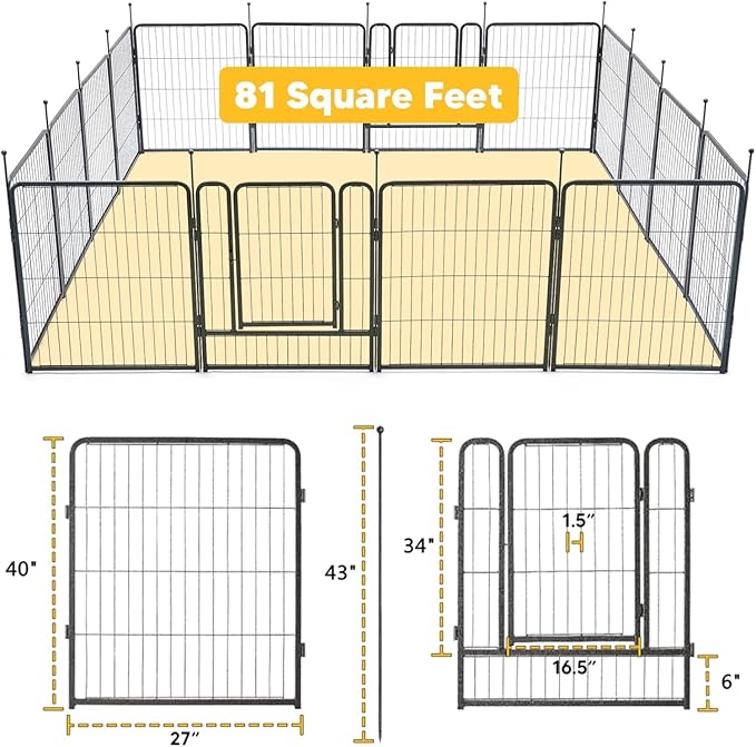 TMEE Dog Playpen, 40" Height 16 Panels Outdoor Dog Fence Pet Play Pen, Puppy Pens for Large/Medium/Small Dogs, Ideal for RV, Camping, Yard, Indoor