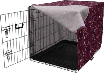Lunarable Maroon Dog Crate Cover, Pattern of Wildflowers Scene Botanical Spring Time Elements Colorful Blooms, Easy to Use Pet Kennel Cover for Small Dogs Puppies Kittens, 22 Inch, Maroon Multicolor