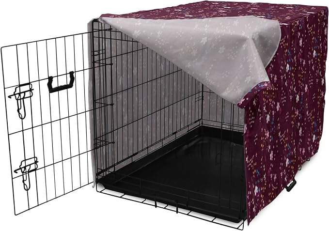Lunarable Maroon Dog Crate Cover, Pattern of Wildflowers Scene Botanical Spring Time Elements Colorful Blooms, Easy to Use Pet Kennel Cover for Medium Large Dogs, 42 Inch, Maroon Multicolor