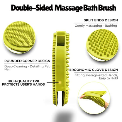 Self Cleaning Slicker Brush for Dogs Cats plus Rubber Pet Bath Brushes for Grooming, DeShedding, Massage & Skin Care - Pet Silicone Shampoo Brush for Long & Short Hair Small Large Pets Dogs