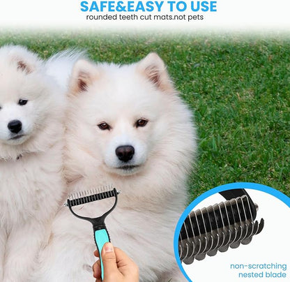 Pet Grooming Tool- 2 Sided Undercoat Rake for Dogs &Cats-Safe and Effective Dematting Comb for Mats&Tangles Removing (Blue)