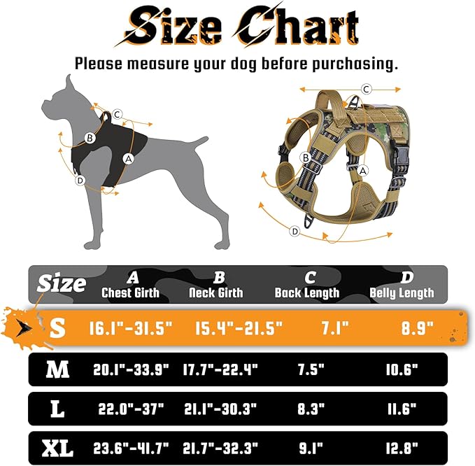 rabbitgoo Dog Harness Small Sized No Pull, Tactical Service Dog Vest with Molle and Control Handle, Adjustable and Reflective Military Pet Harness for Easy Walking and Training, Brown camo, S