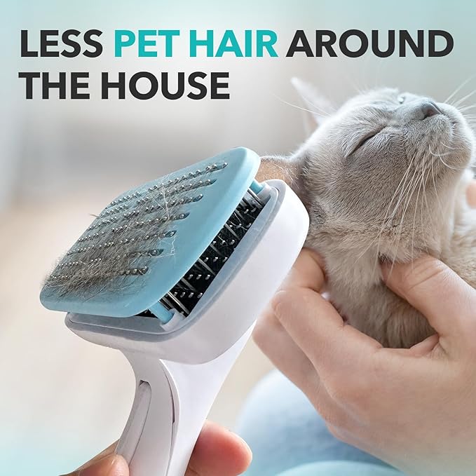 Pet Grooming Cat Hair Brush - Self Cleaning Brushes for Long and Short Haired Cats Dogs | Shedding, Matted Fur, Undercoat Cleaner Tool | Soft Bristle, One-Click Release Button